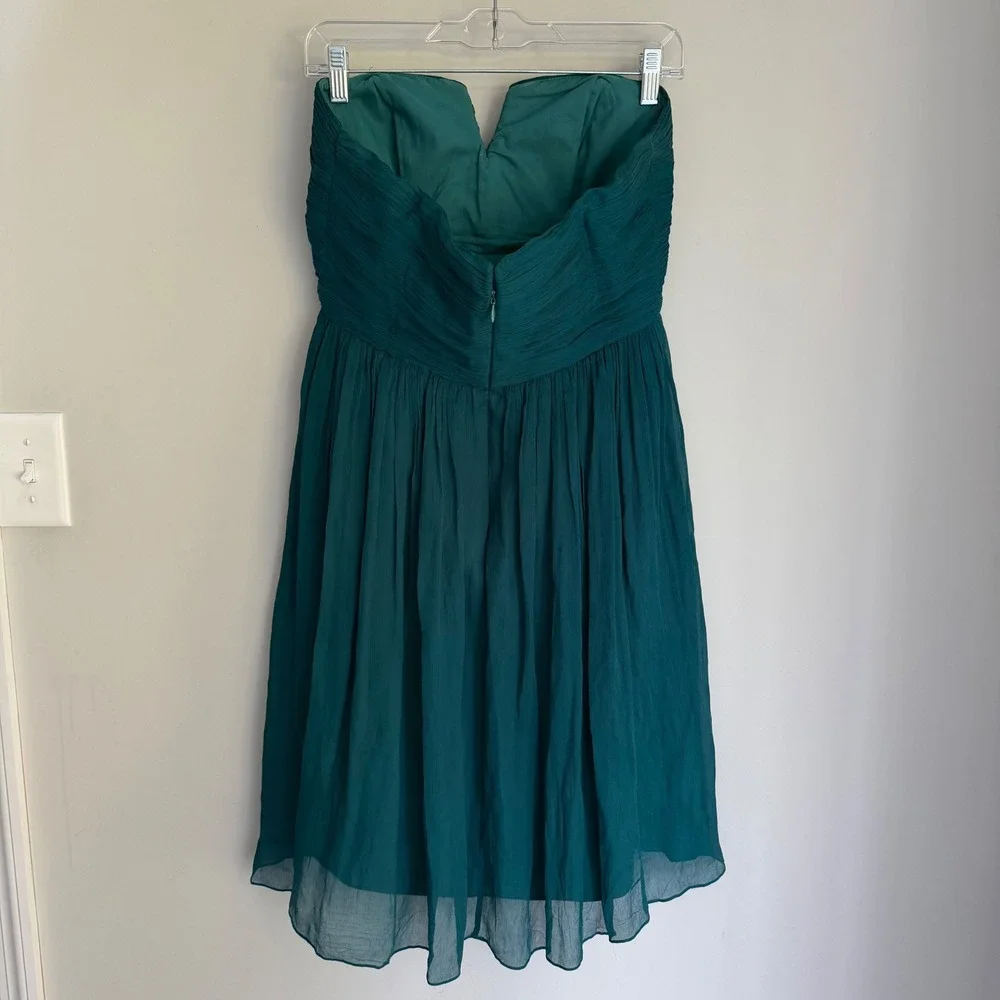 J. Crew Arabelle 100% Silk Chiffon Dress Teal Green Strapless Flowy Short Size 8